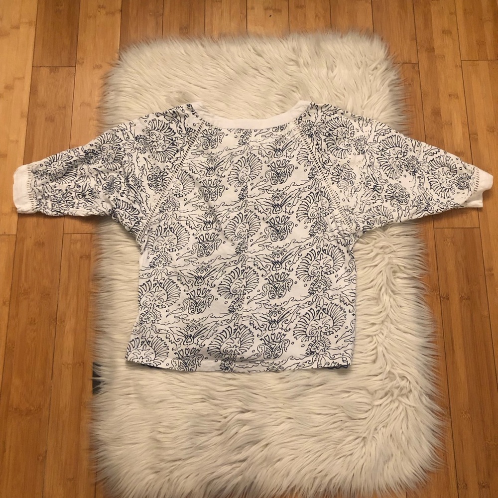 Anthropologie Maeve Ester Eyelet Embroidered Scalloped Blue White Top size XS/S - Picture 13 of 15